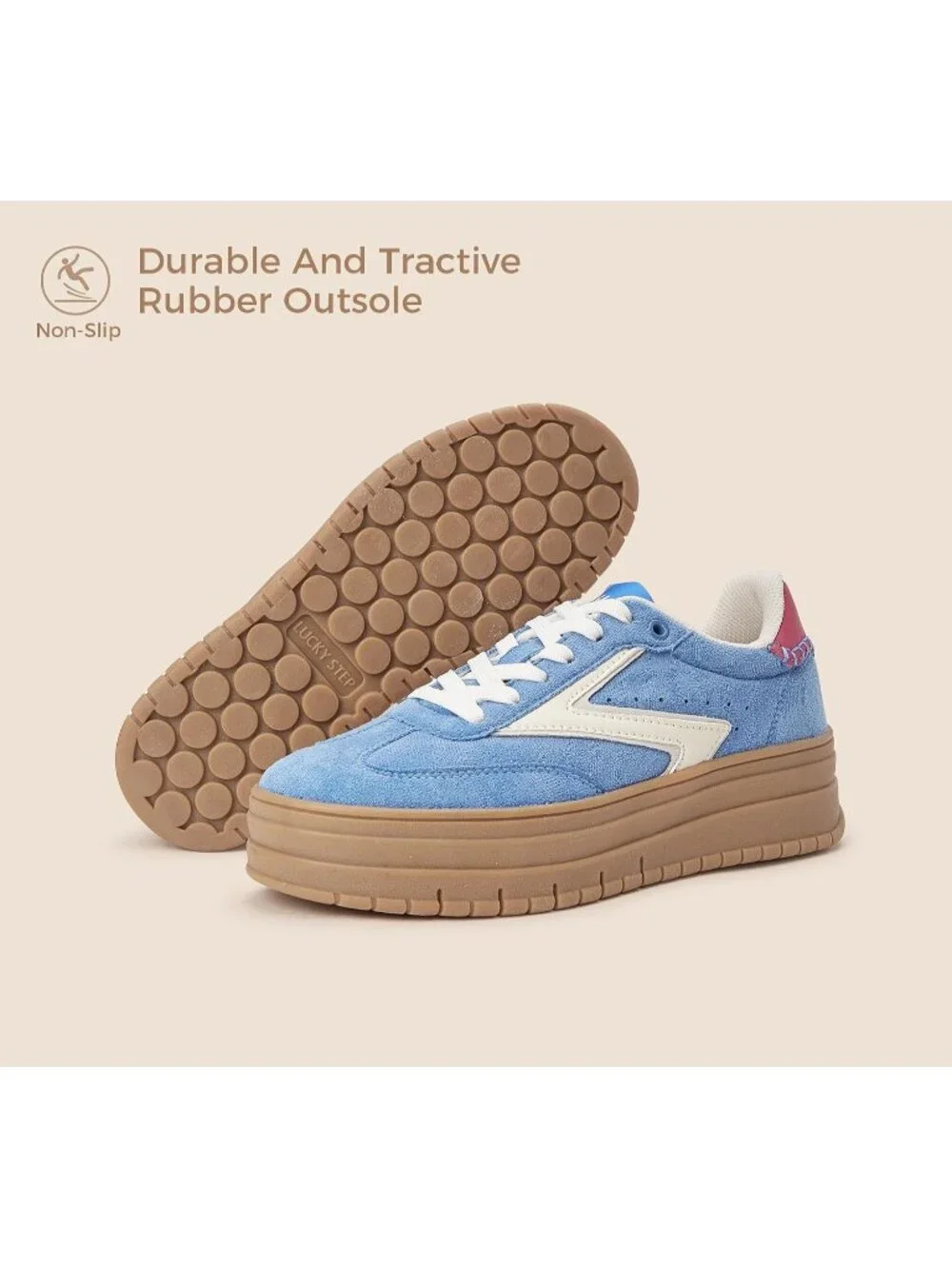 🆕Women's Blue White Platform Sneakers Gum Thick Sole Tennis Walking Shoes